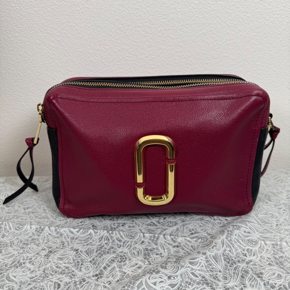 Marc Jacobs Shutter Snapshot Crossbody Burgundy Black Colorblock Leather Bag